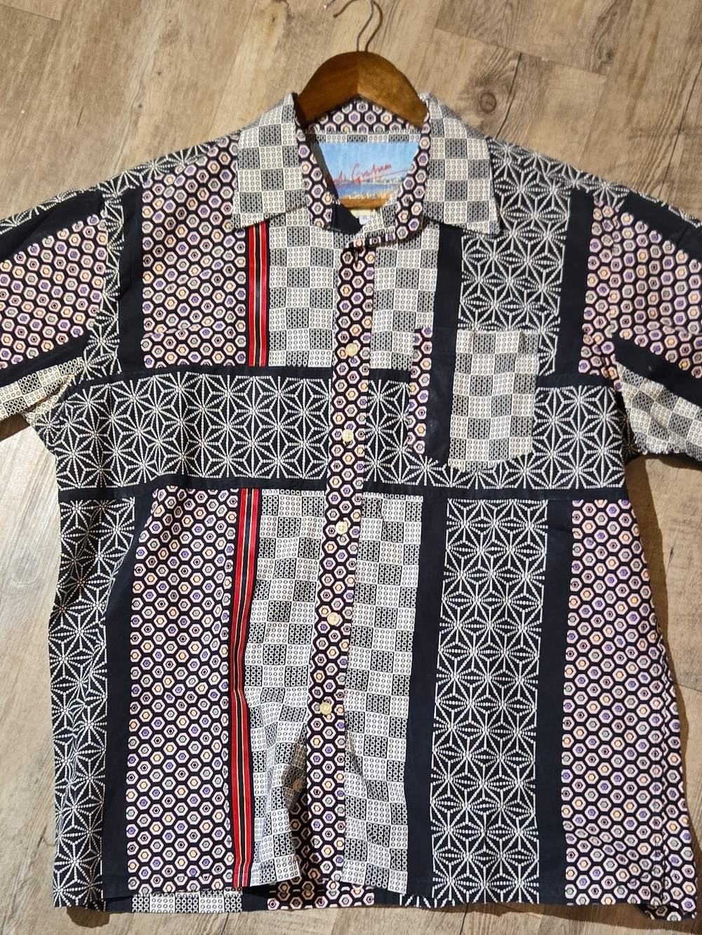 Robert Graham Black Patchwork Print Short-Sleeve Button-Down